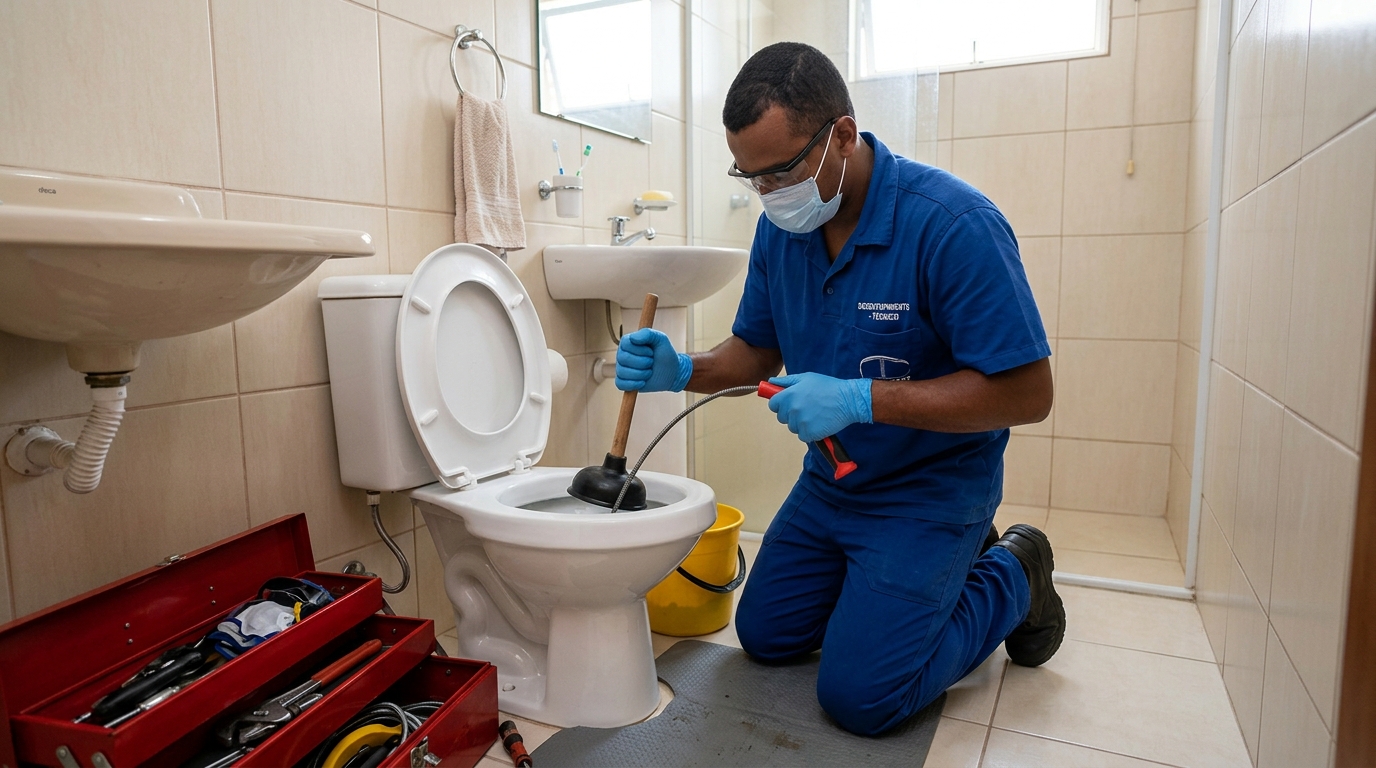 Desentupimento de vaso profissional em Santos-SP